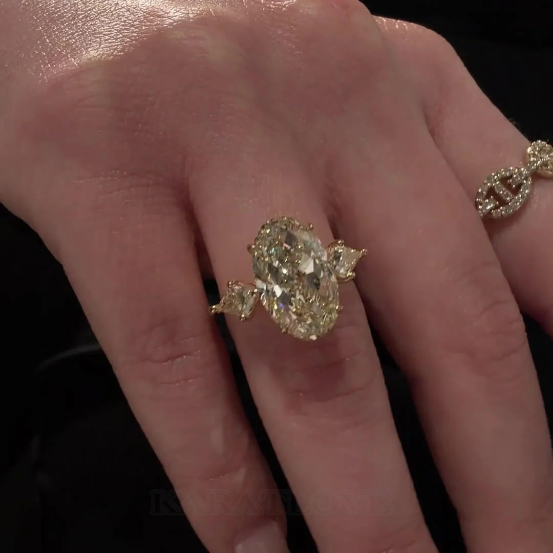 Oval Cut Citrine Yellow Sterling Silver Yellow Gold 3-Stone Engagement Ring