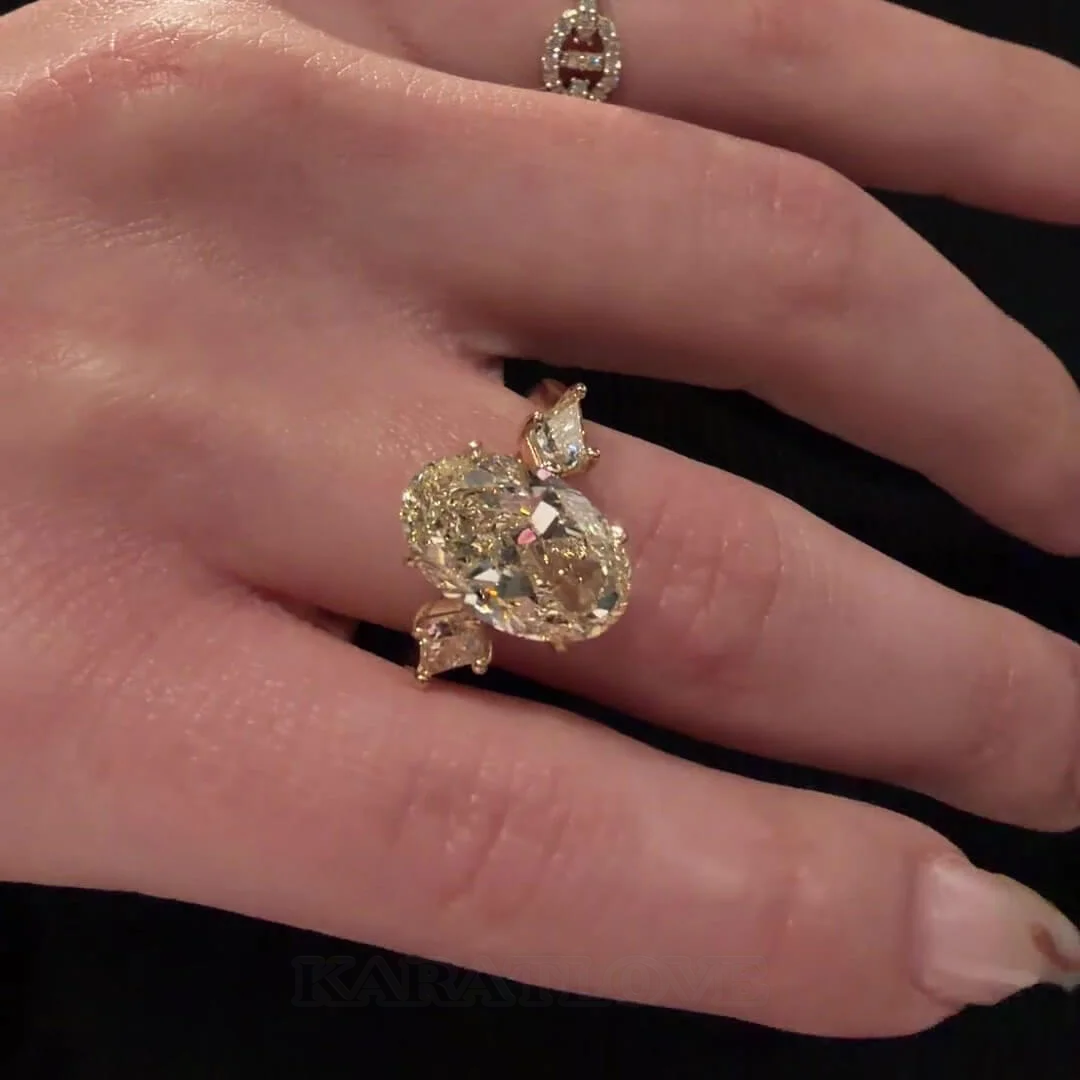 Oval Cut Citrine Yellow Sterling Silver Yellow Gold 3-Stone Engagement Ring