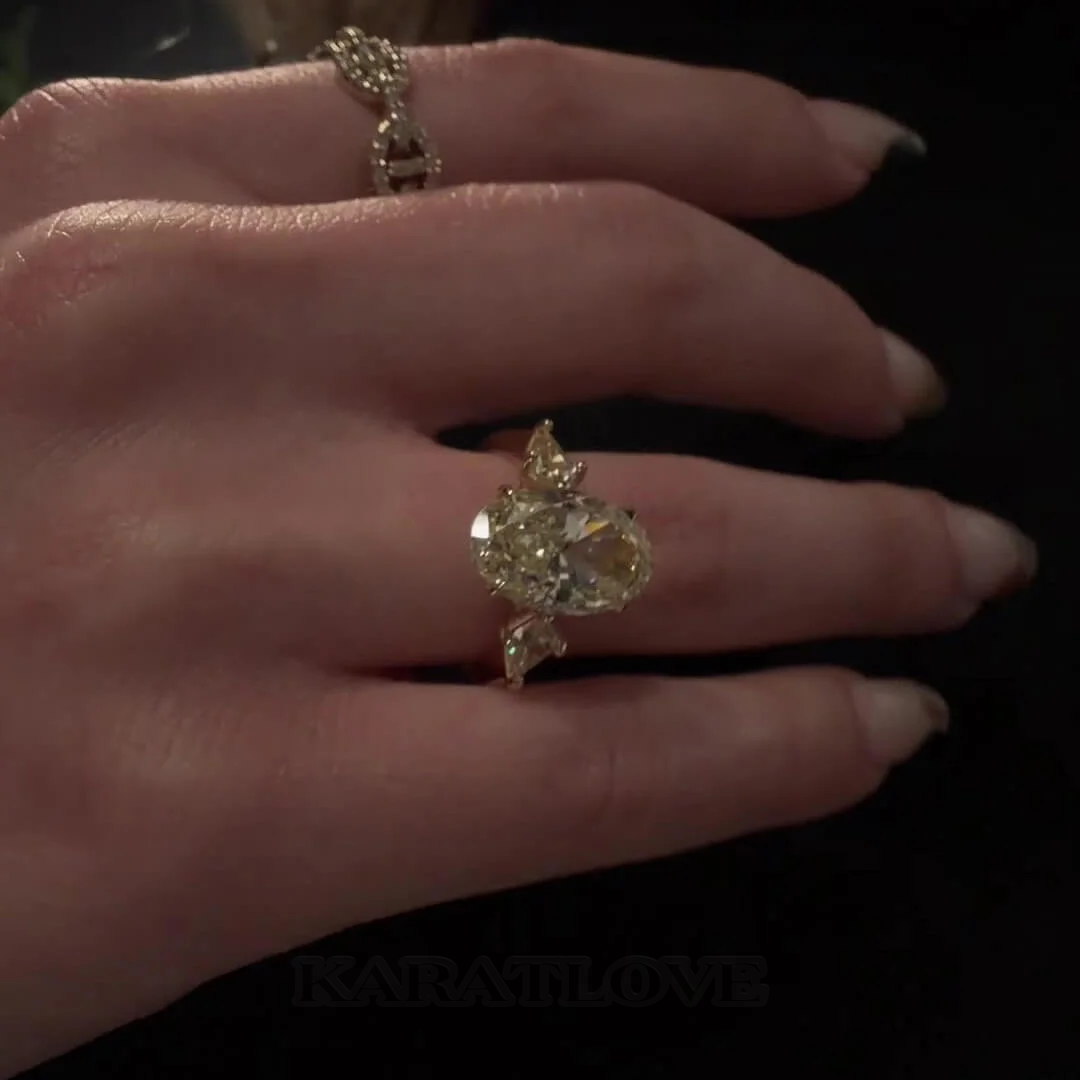 Oval Cut Citrine Yellow Sterling Silver Yellow Gold 3-Stone Engagement Ring