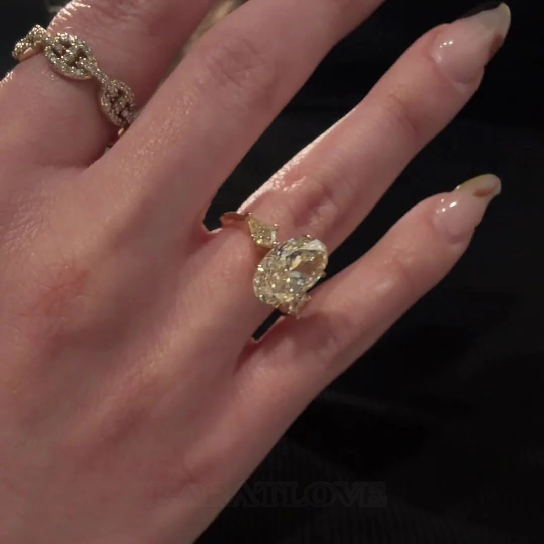 Oval Cut Citrine Yellow Sterling Silver Yellow Gold 3-Stone Engagement Ring