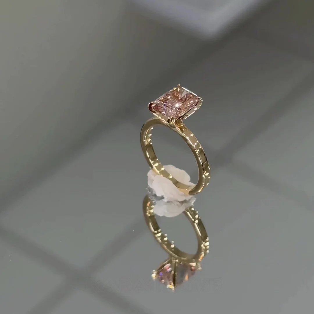 Cushion Cut Fancy Pink Sterling Silver Yellow Gold Solitaire Engagement Ring