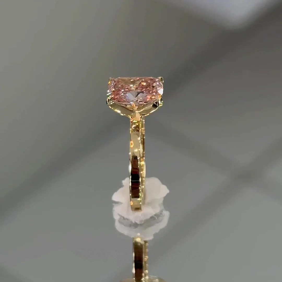 Cushion Cut Fancy Pink Sterling Silver Yellow Gold Solitaire Engagement Ring