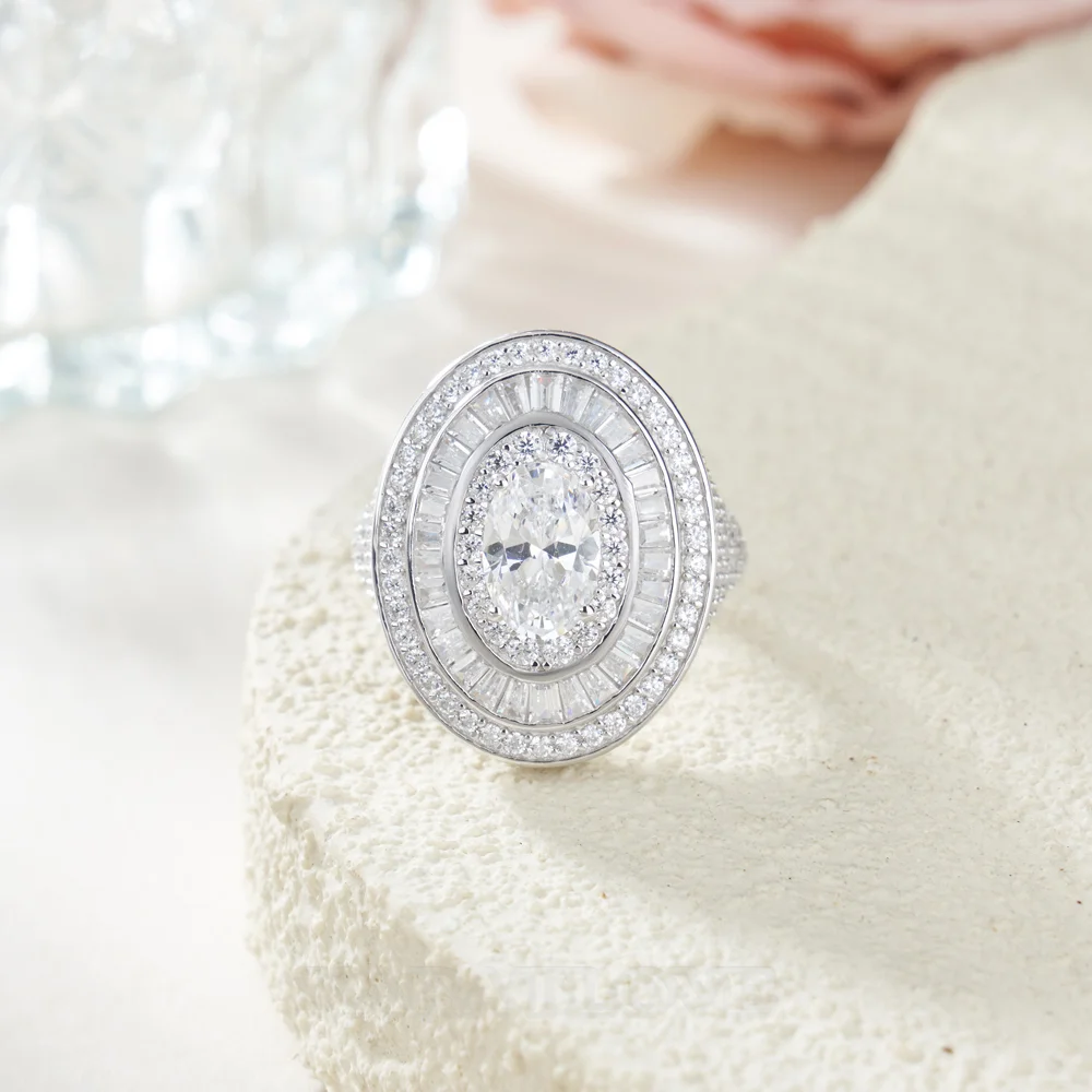 Oval Cut Diamond White Sterling Silver Halo Engagement Ring