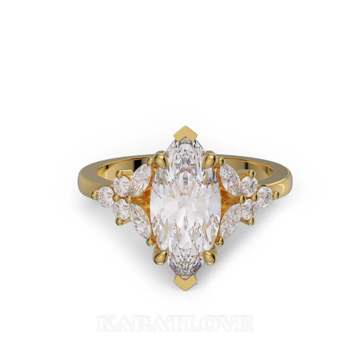 Marquise Cut Diamond White Sterling Silver Yellow Gold Engagement Ring