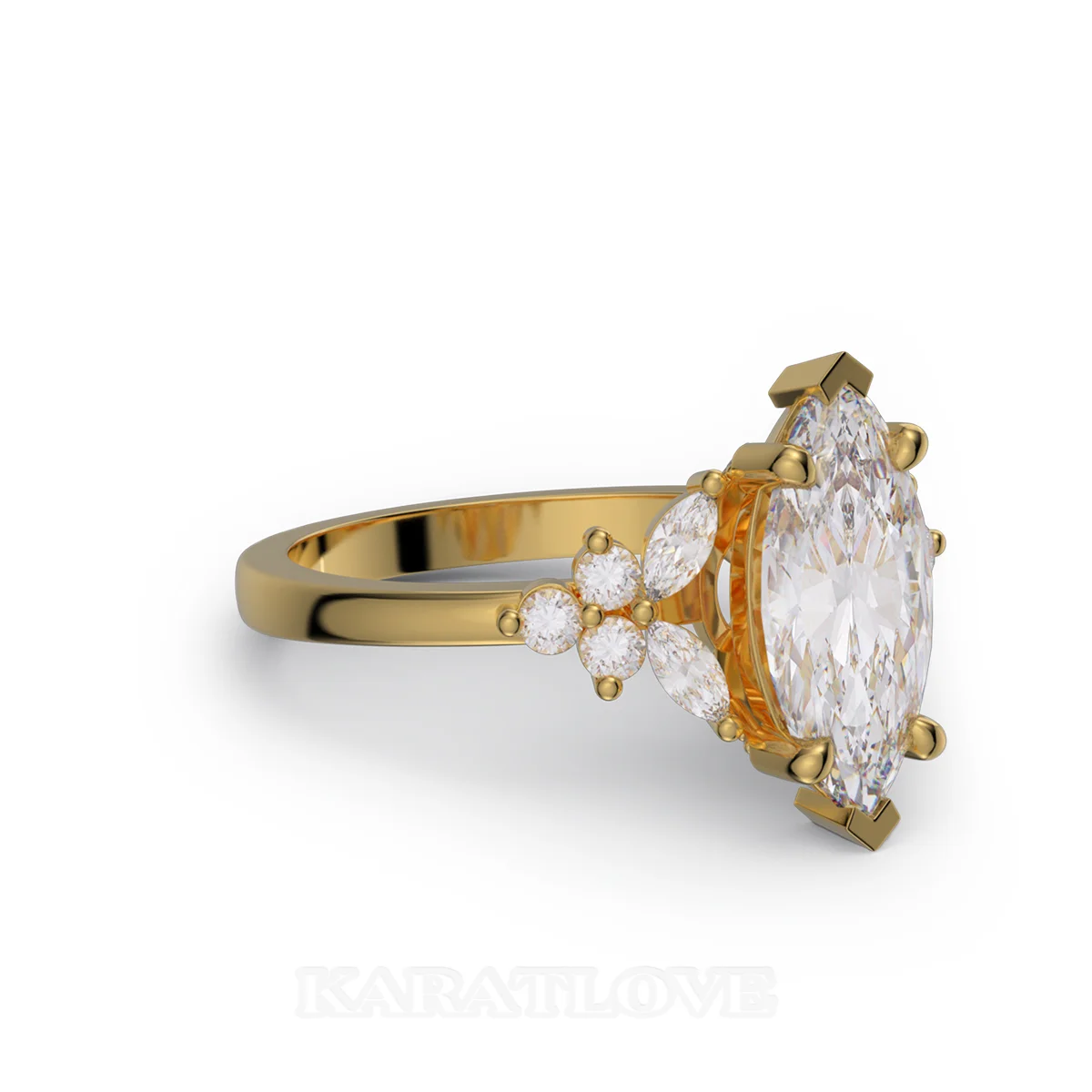 Marquise Cut Diamond White Sterling Silver Yellow Gold Engagement Ring