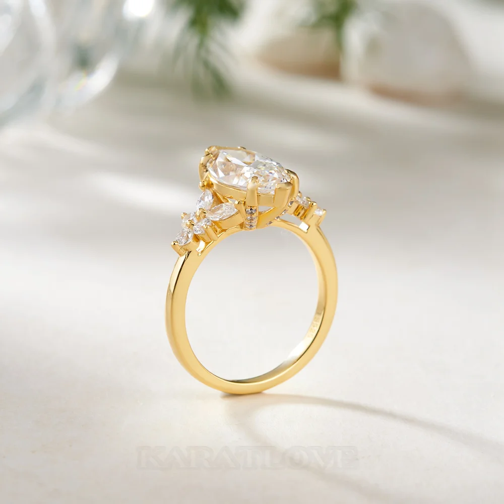 Marquise Cut Diamond White Sterling Silver Yellow Gold Engagement Ring