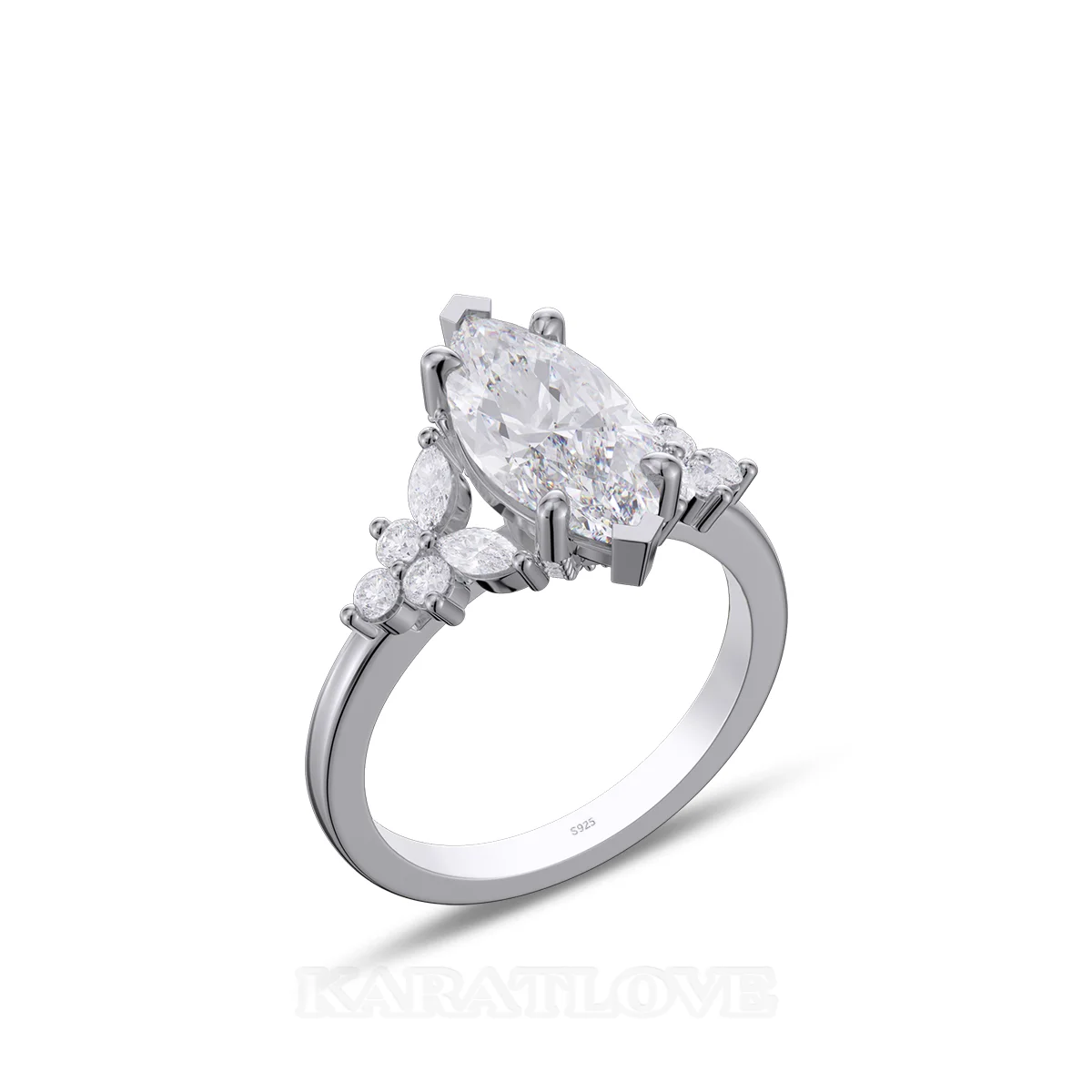 Marquise Cut Diamond White Sterling Silver Engagement Ring