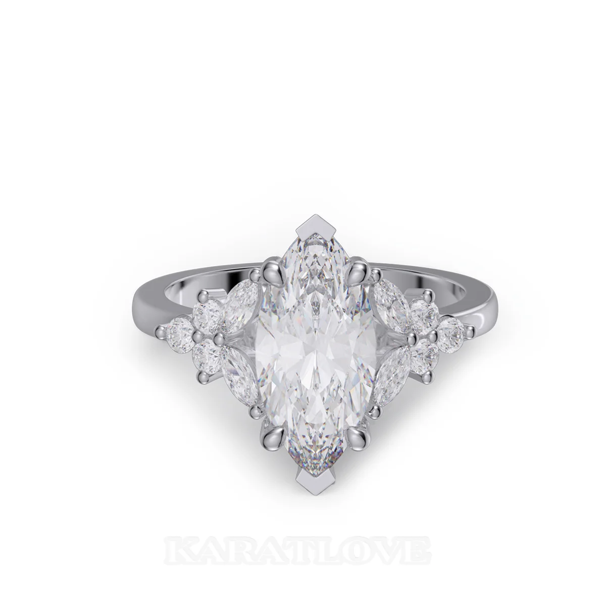 Marquise Cut Diamond White Sterling Silver Engagement Ring