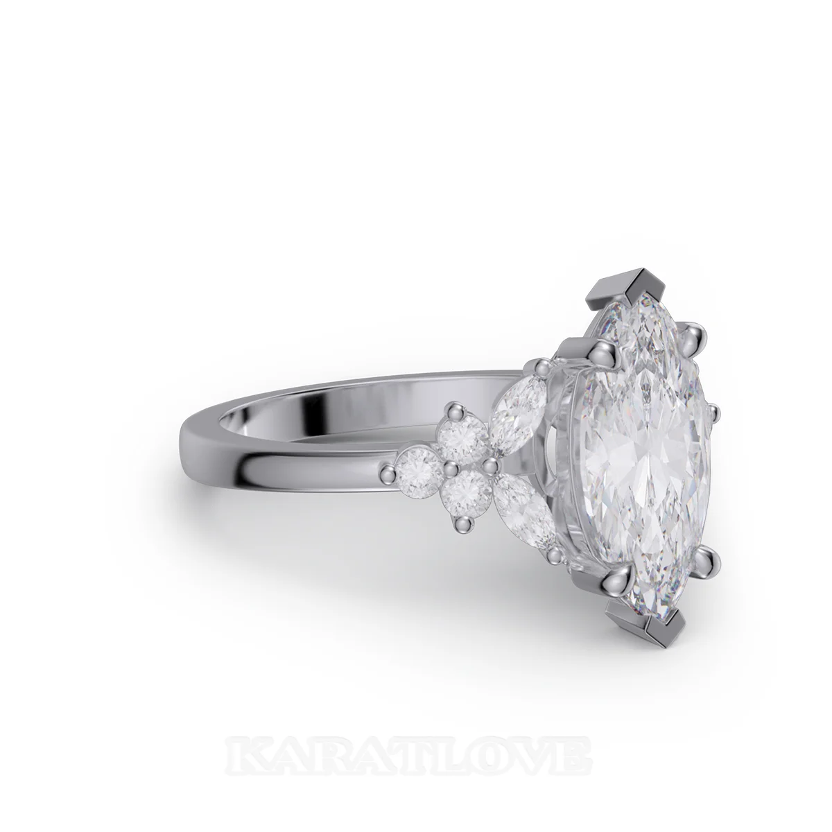 Marquise Cut Diamond White Sterling Silver Engagement Ring