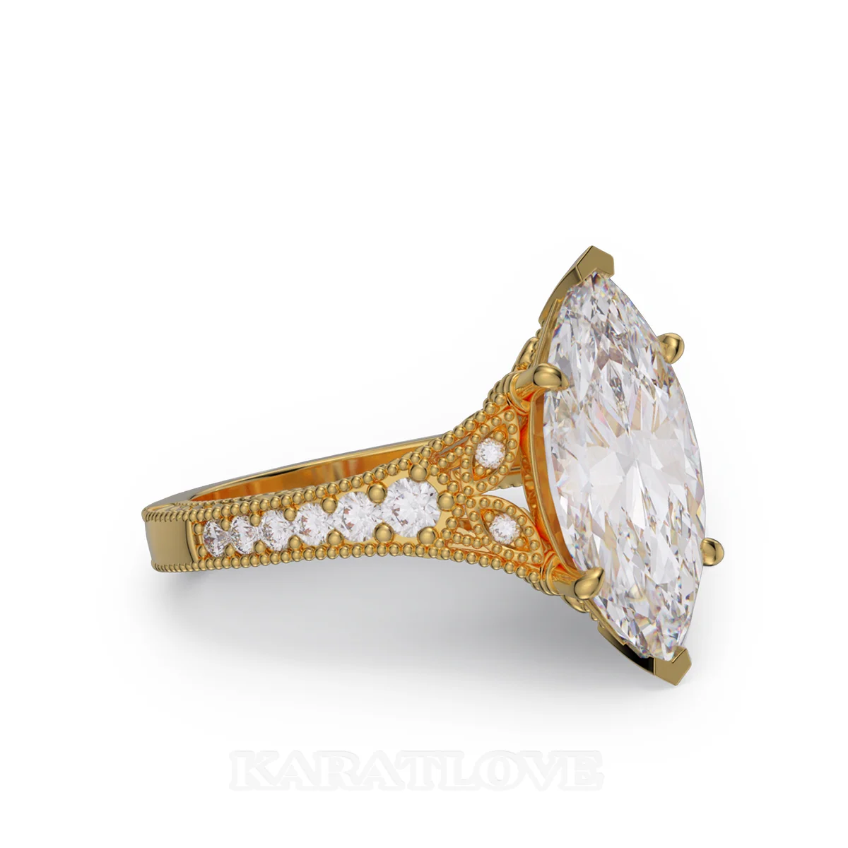 Marquise Cut Diamond White Sterling Silver Yellow Gold Engagement Ring