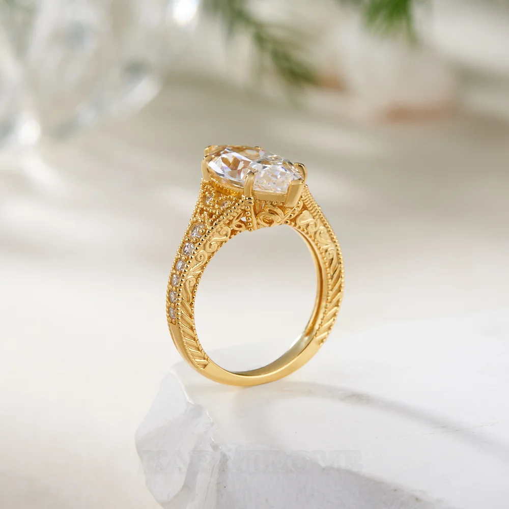 Marquise Cut Diamond White Sterling Silver Yellow Gold Engagement Ring