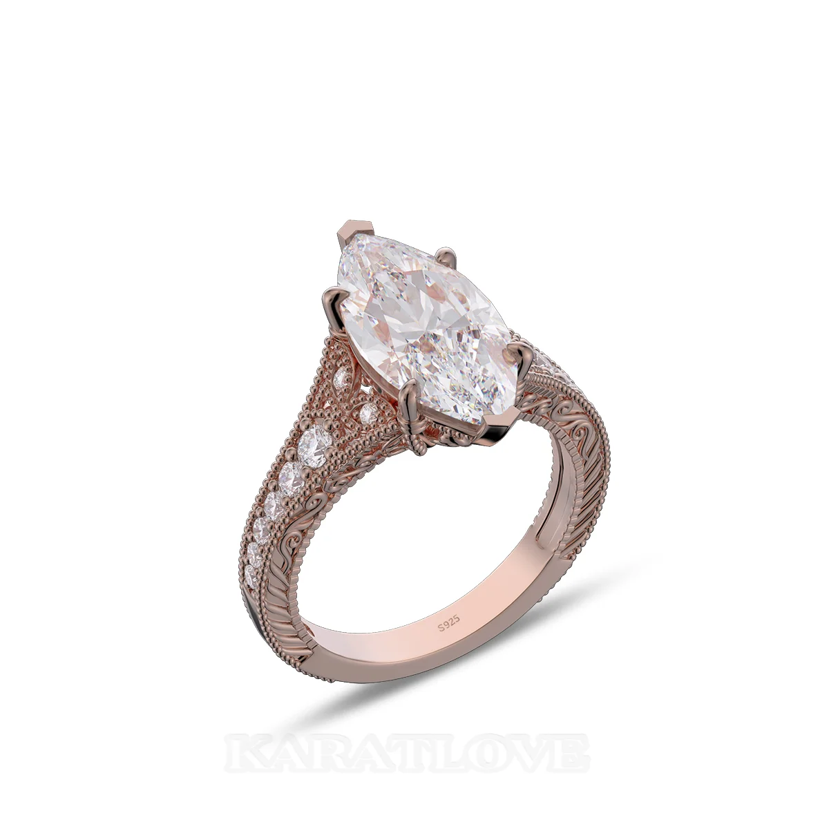 Marquise Cut Diamond White Sterling Silver Rose Gold Engagement Ring