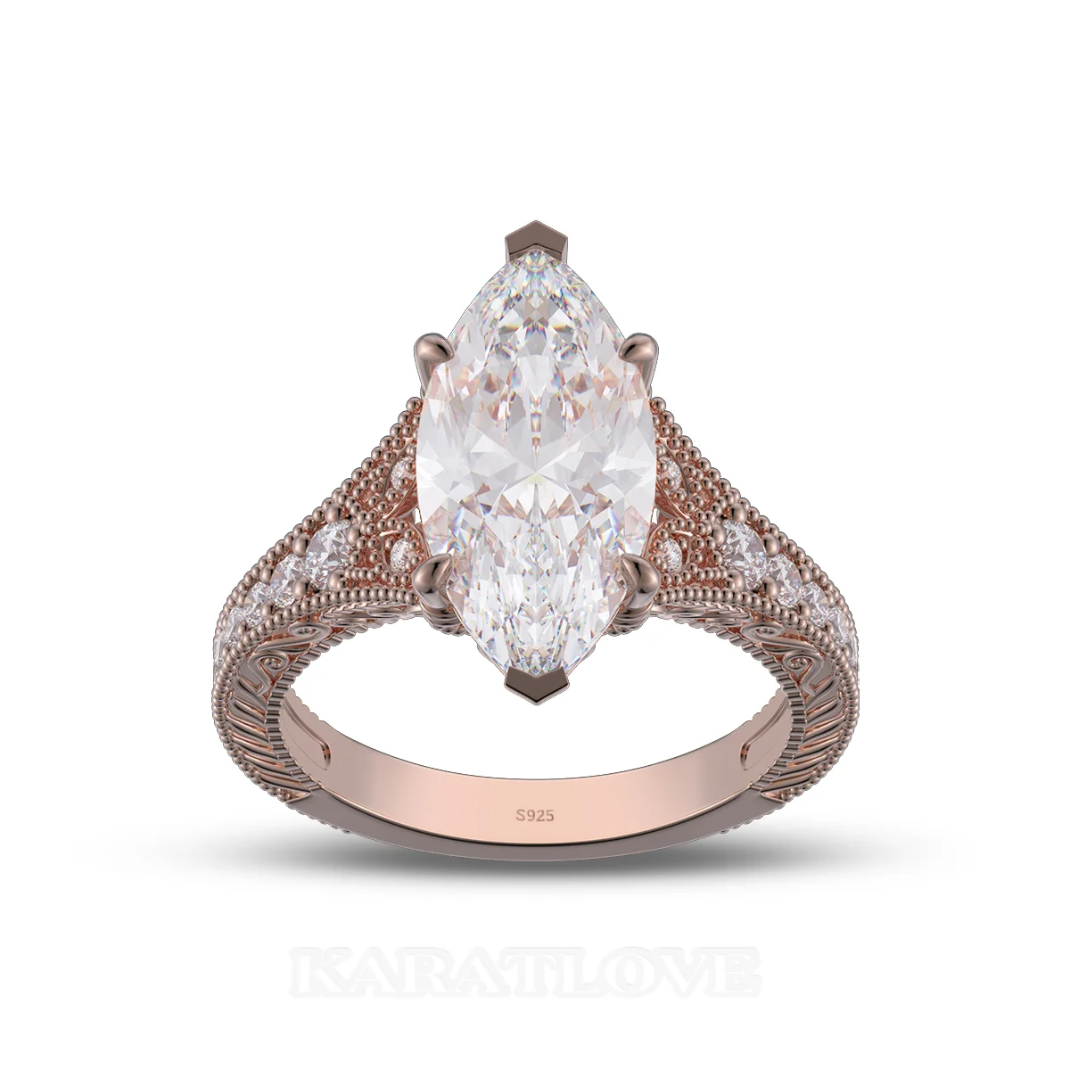Marquise Cut Diamond White Sterling Silver Rose Gold Engagement Ring
