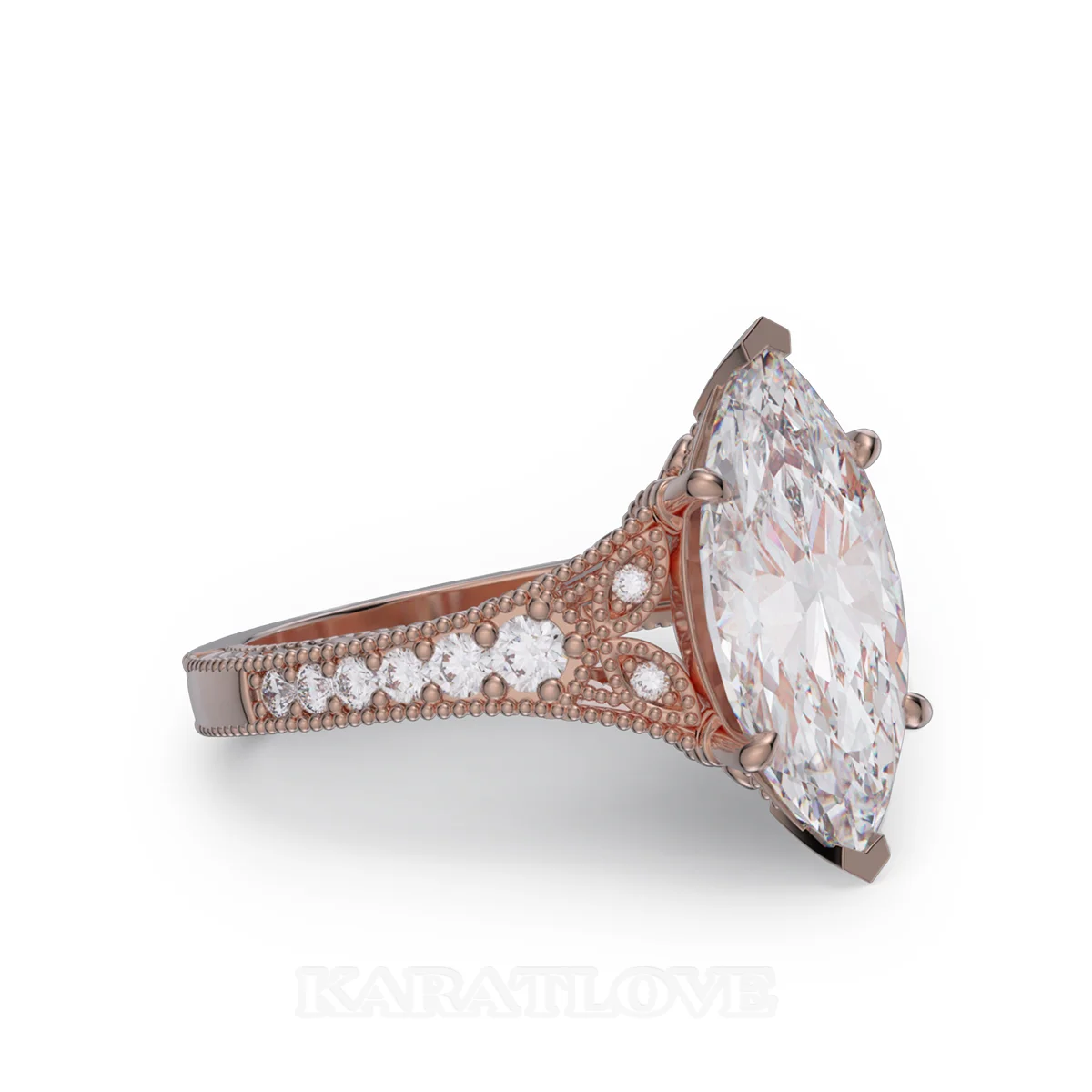 Marquise Cut Diamond White Sterling Silver Rose Gold Engagement Ring