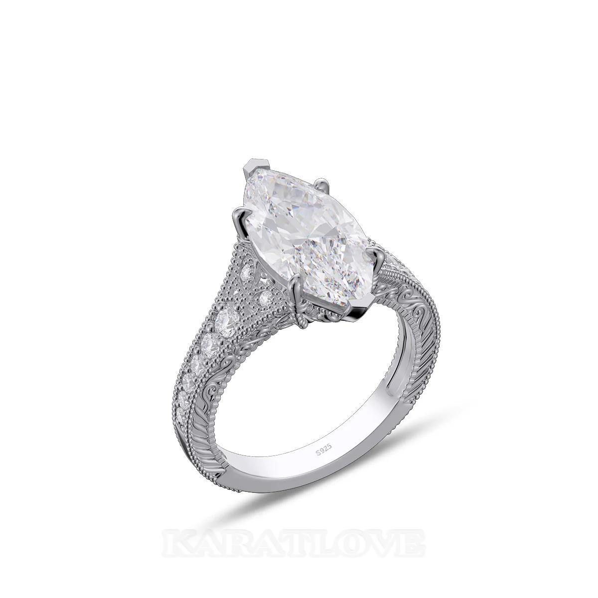 Marquise Cut Diamond White Sterling Silver Engagement Ring