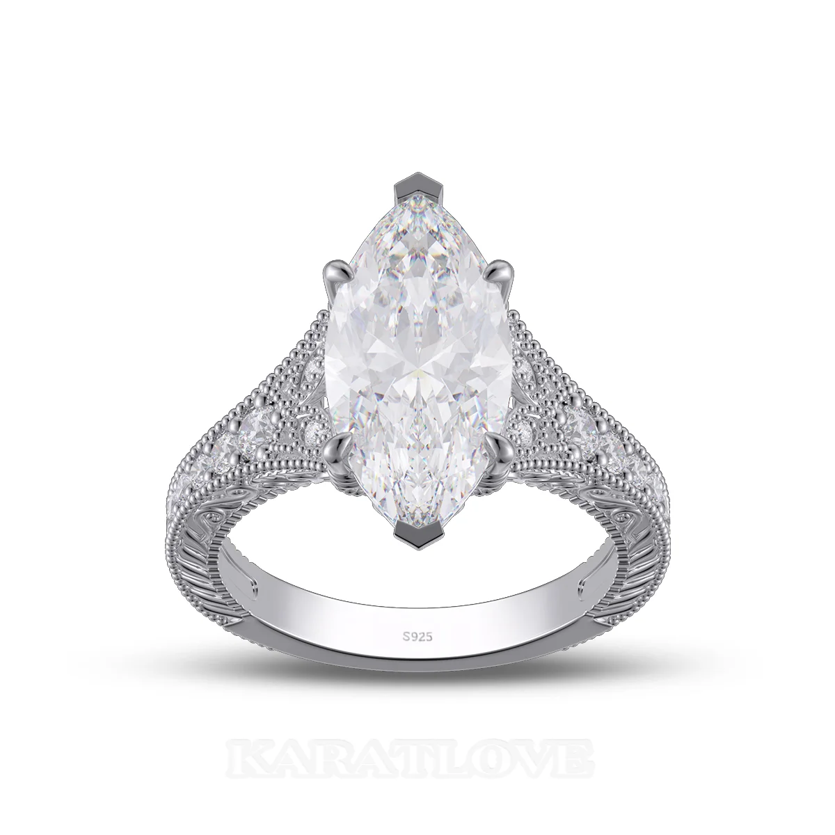 Marquise Cut Diamond White Sterling Silver Engagement Ring