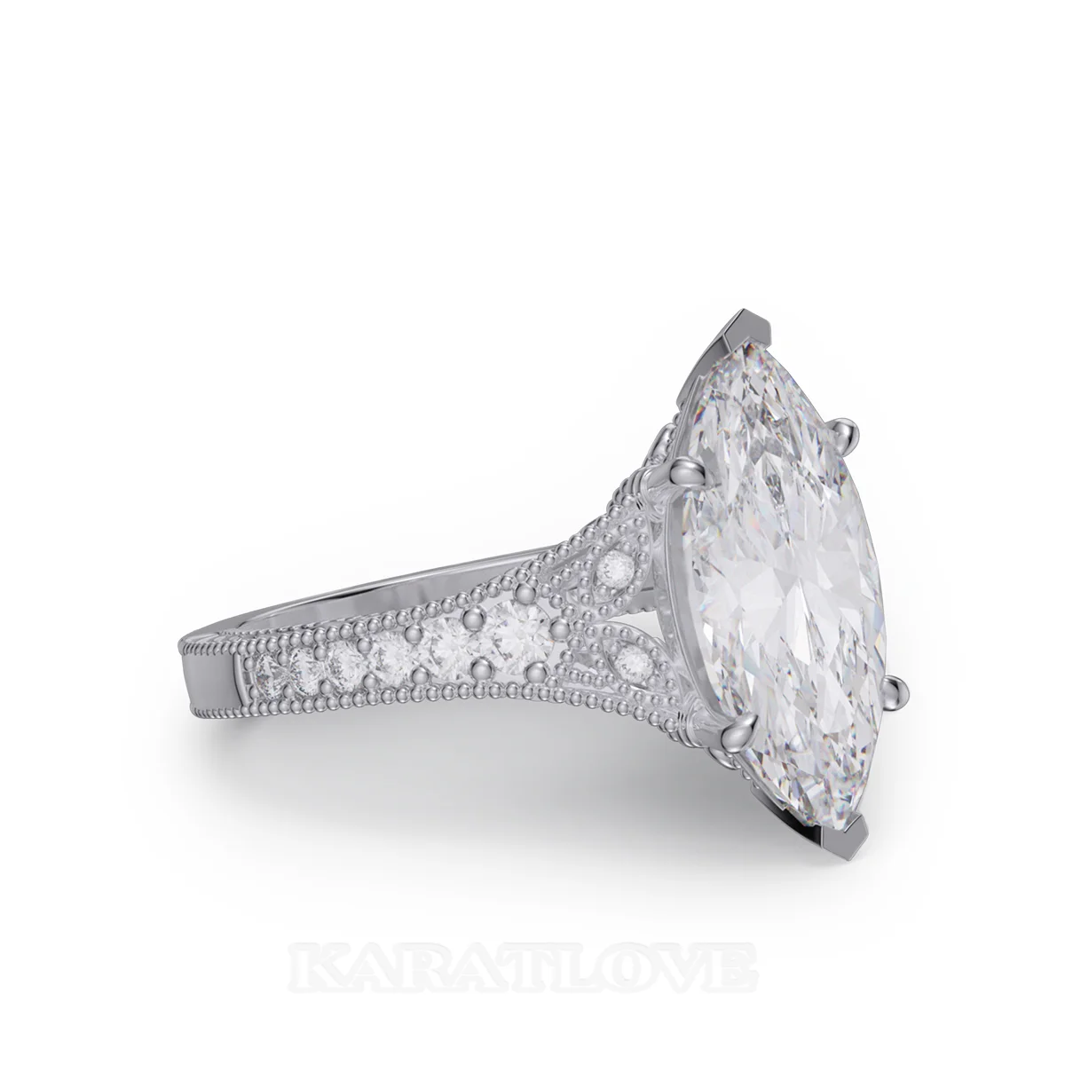 Marquise Cut Diamond White Sterling Silver Engagement Ring