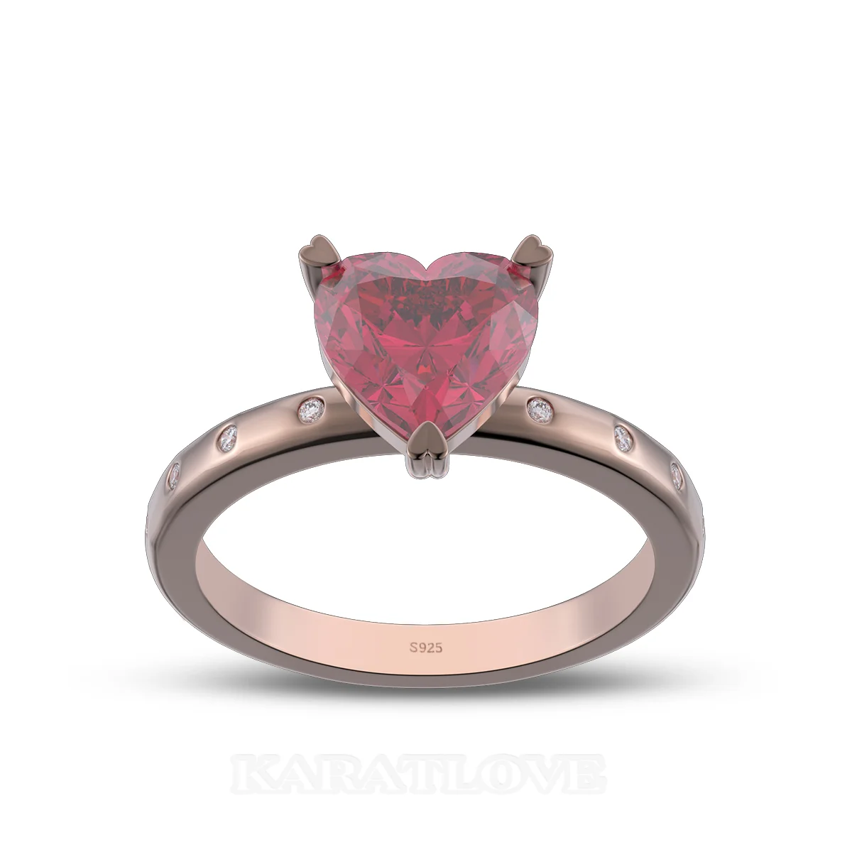 Heart Cut Diamond White Sterling Silver Rose Gold Engagement Ring