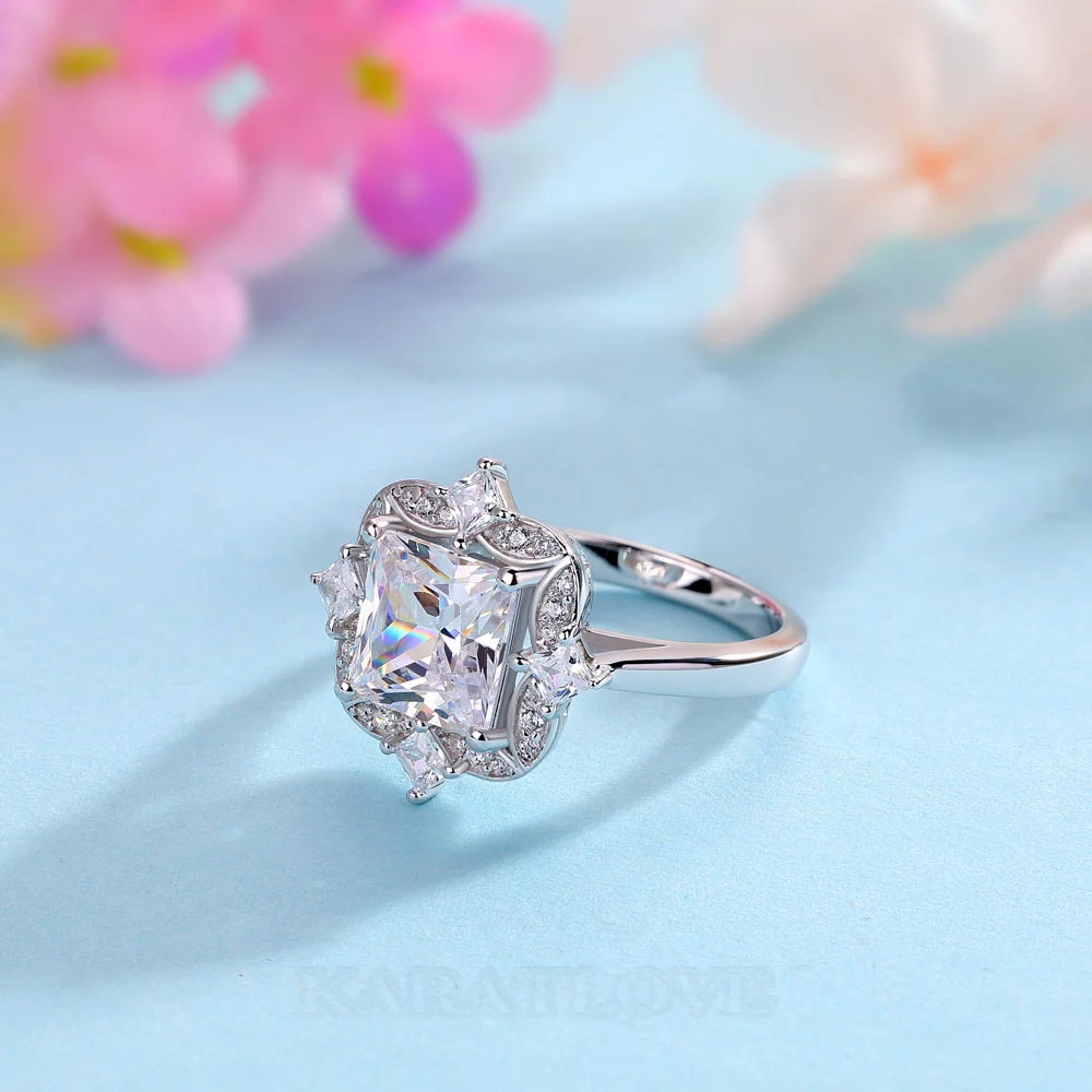 Princess Cut Diamond White Sterling Silver Halo Engagement Ring