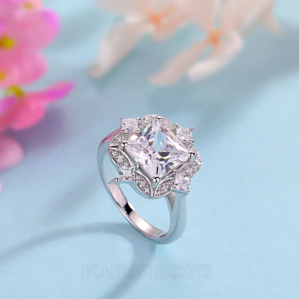 Princess Cut Diamond White Sterling Silver Halo Engagement Ring