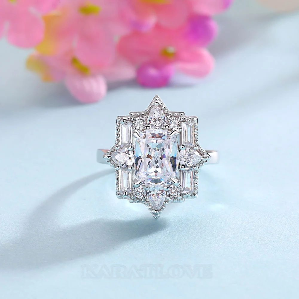 Cushion Cut Diamond White Sterling Silver Halo Engagement Ring