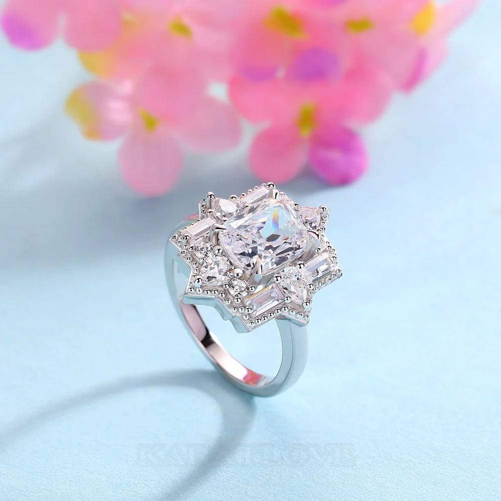 Cushion Cut Diamond White Sterling Silver Halo Engagement Ring