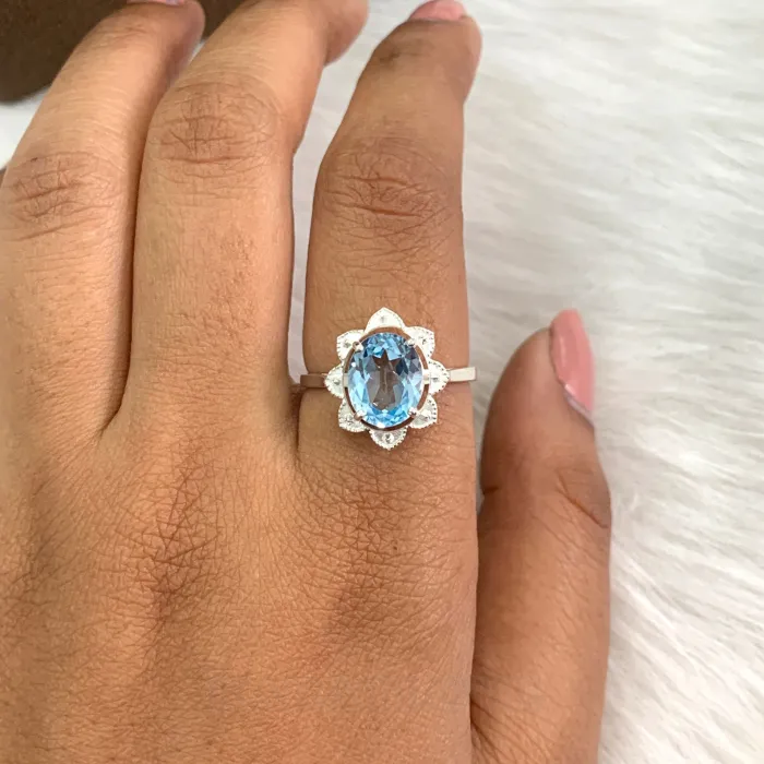 Oval Cut Aquamarine Blue 925 Sterling Silver Classic Jewelry Set