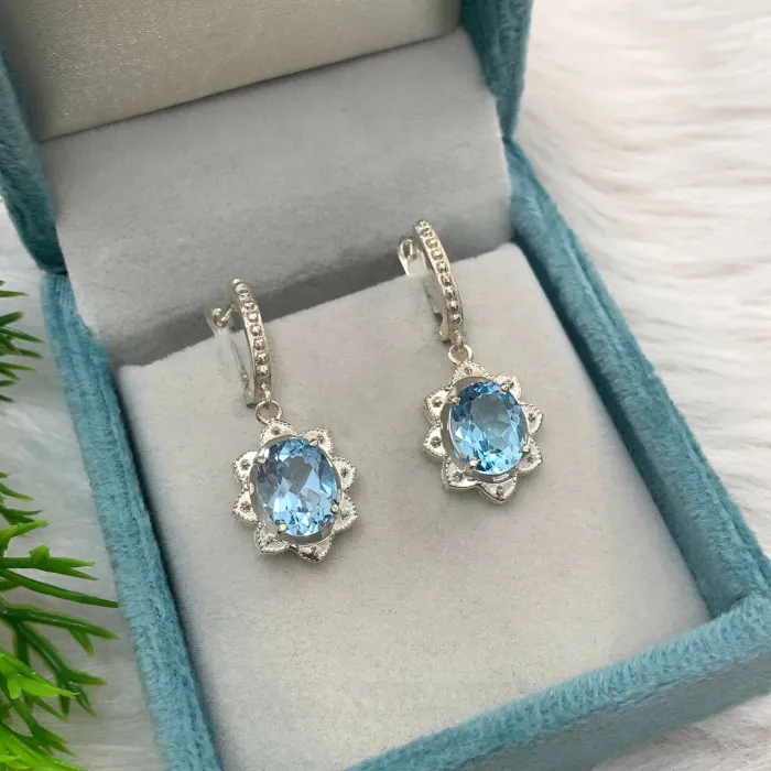 Oval Cut Aquamarine Blue 925 Sterling Silver Classic Jewelry Set