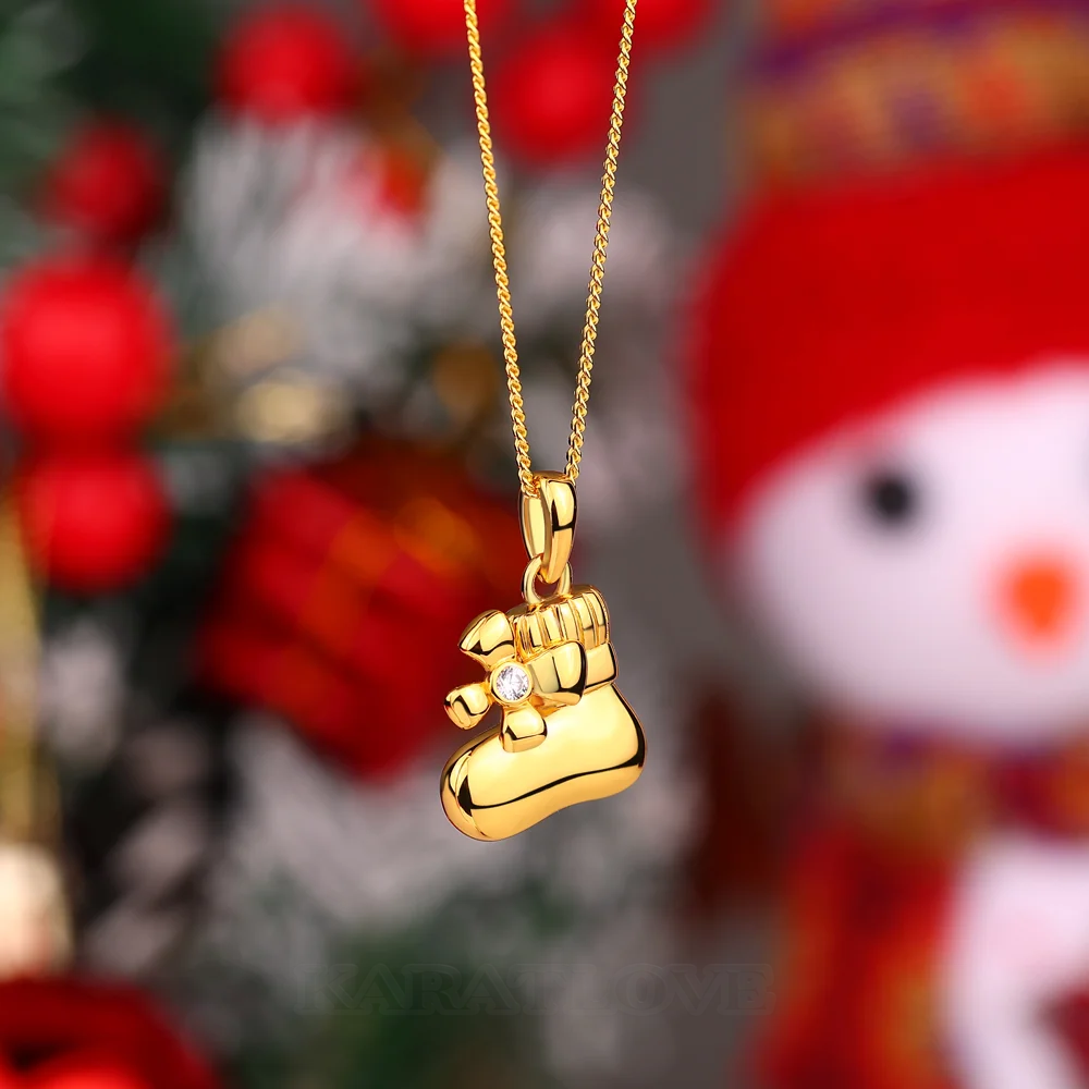 Round Cut Diamond White Yellow Gold Sterling Silver Baby Bootie Pendant Necklace