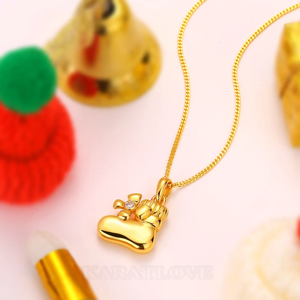 Round Cut Diamond White Yellow Gold Sterling Silver Baby Bootie Pendant Necklace