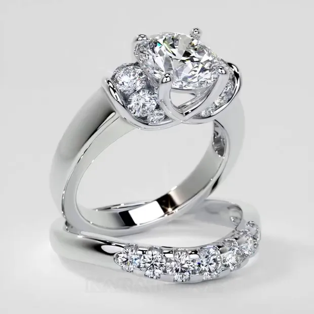 Round Cut Diamond White Art Deco 925 Sterling Silver Ring Set Round Cut Diamond White Art Deco 925 Sterling Silver Ring Set