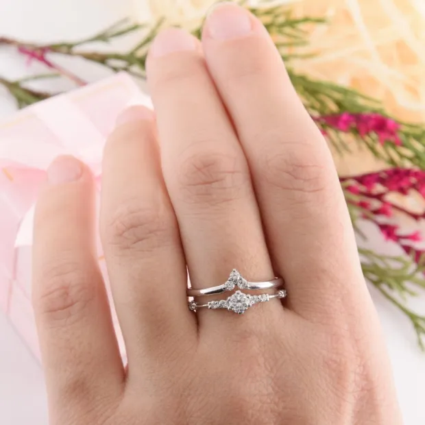Round Cut Diamond White Classic 925 Sterling Silver Ring Set