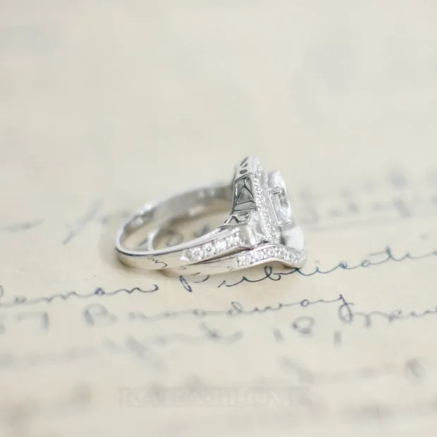 Round Cut Diamond White Halo 3-Stone 925 Sterling Silver Ring Set