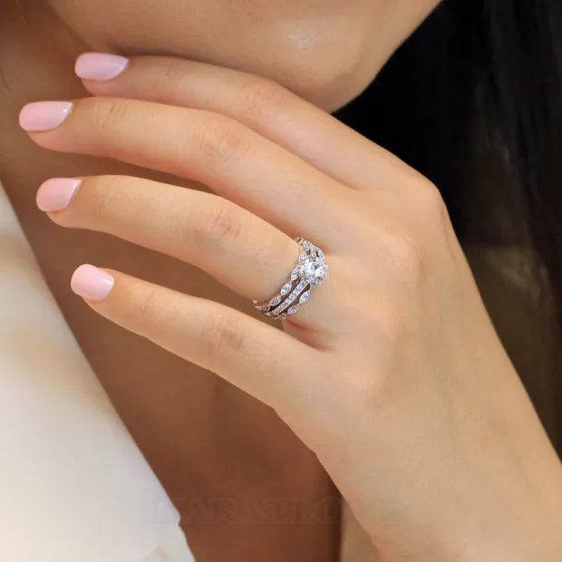 Round Cut Diamond White Classic 3-Piece 925 Sterling Silver Ring Set Round Cut Diamond White Classic 3-Piece 925 Sterling Silver Ring Set
