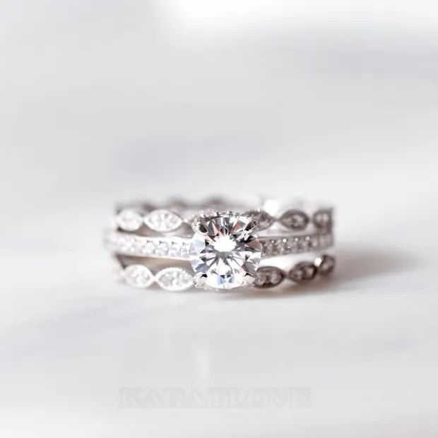 Round Cut Diamond White Classic 3-Piece 925 Sterling Silver Ring Set