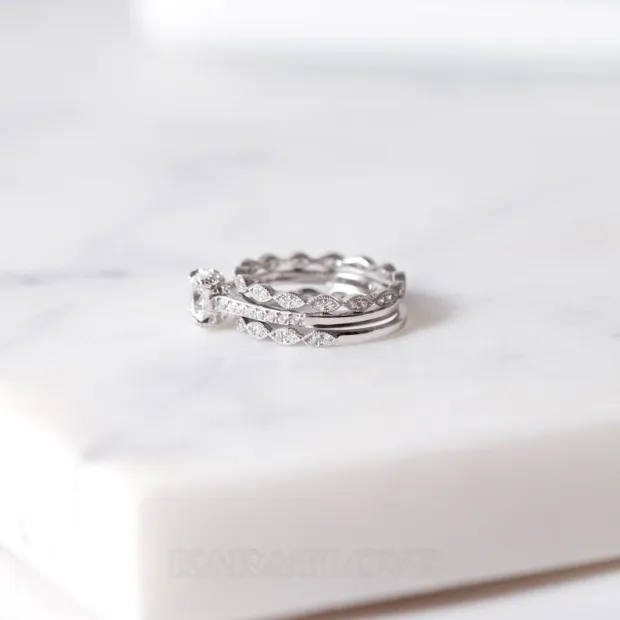 Round Cut Diamond White Classic 3-Piece 925 Sterling Silver Ring Set