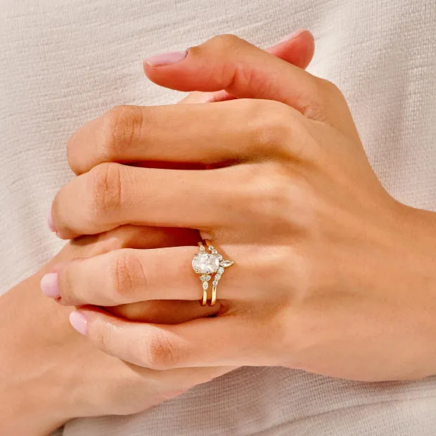 Oval Cut Diamond White Classic 925 Sterling Silver Ring Set Oval Cut Diamond White Classic 925 Sterling Silver Ring Set