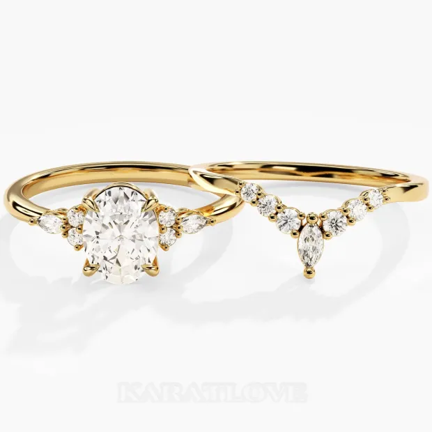 Oval Cut Diamond White Classic 925 Sterling Silver Ring Set