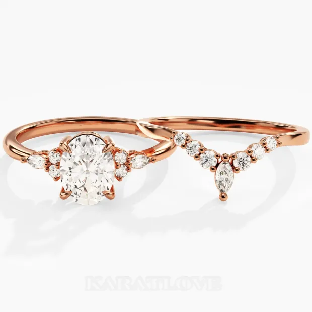 Oval Cut Diamond White Classic 925 Sterling Silver Ring Set