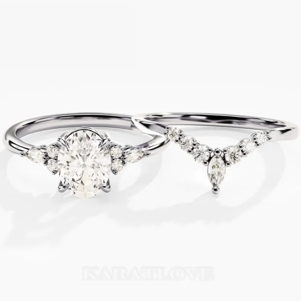 Oval Cut Diamond White Classic 925 Sterling Silver Ring Set