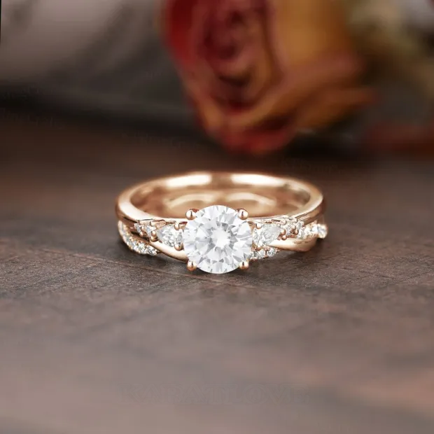 Round Cut Diamond White Classic 3-Stone 925 Sterling Silver Ring Set