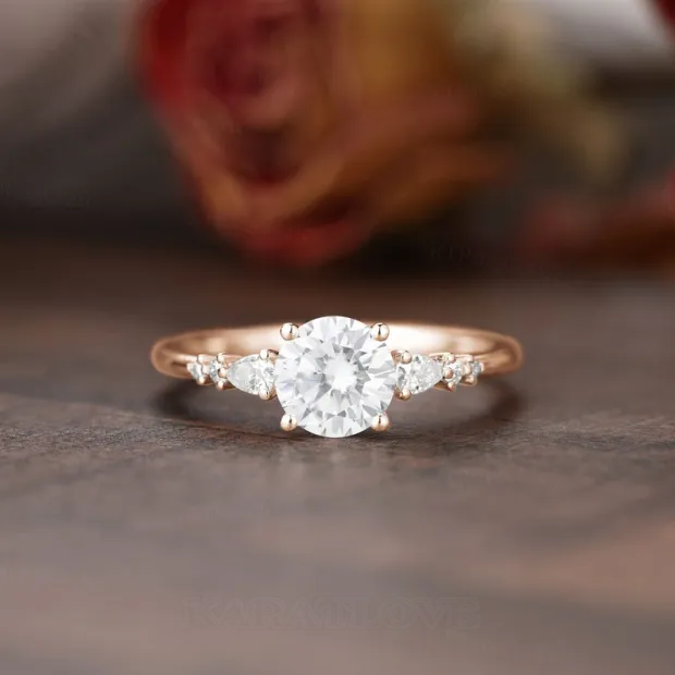 Round Cut Diamond White Classic 3-Stone 925 Sterling Silver Ring Set