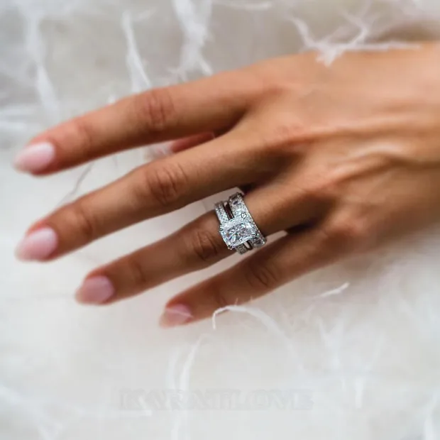 Radiant Cut Diamond White 3-Piece 925 Sterling Silver Ring Set Radiant Cut Diamond White 3-Piece 925 Sterling Silver Ring Set