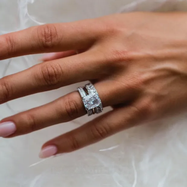 Radiant Cut Diamond White 3-Piece 925 Sterling Silver Ring Set