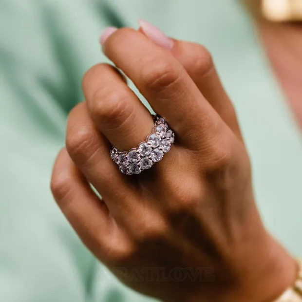 Round Cut Diamond White Classic 925 Sterling Silver Band Ring Set Round Cut Diamond White Classic 925 Sterling Silver Band Ring Set