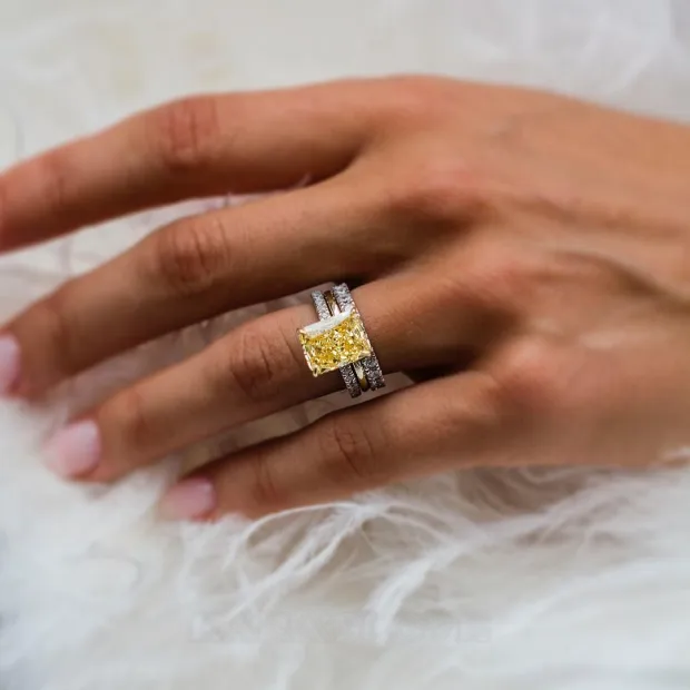 Radiant Cut Citrine Yellow 3-Piece 925 Sterling Silver Ring Set Radiant Cut Citrine Yellow 3-Piece 925 Sterling Silver Ring Set