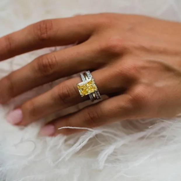 Radiant Cut Citrine Yellow 3-Piece 925 Sterling Silver Ring Set
