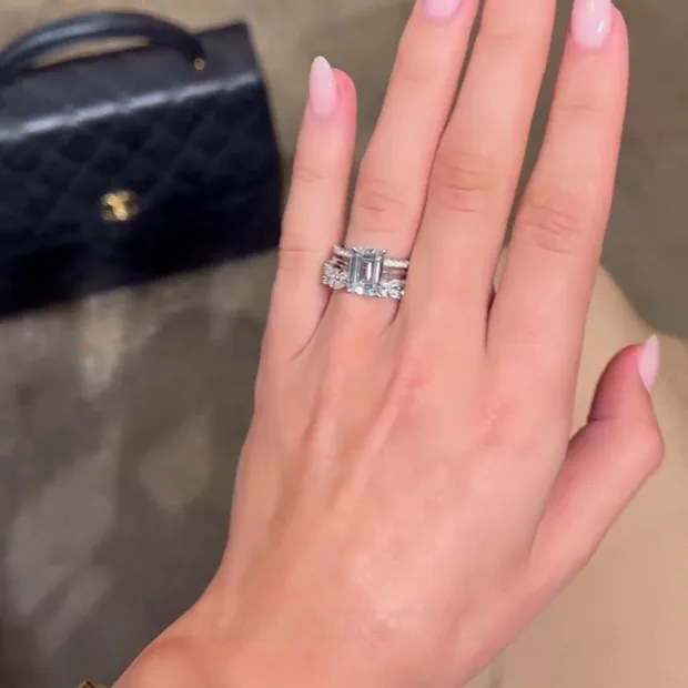 Emerald Cut Diamond White Solitaire 3-Piece 925 Sterling Silver Ring Set