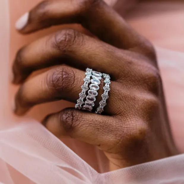 Oval Cut Diamond White 3-Piece 925 Sterling Silver Band Ring Set Oval Cut Diamond White 3-Piece 925 Sterling Silver Band Ring Set