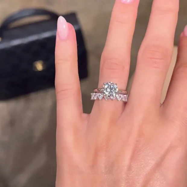 Round Cut Diamond White Solitaire Classic 925 Sterling Silver Ring Set